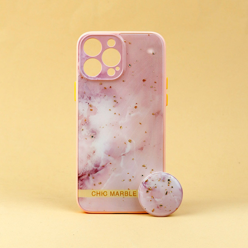 قاب ماربل طرحدار محافظ لنزدار + پاپ سوکت iPhone 13 Pro Max