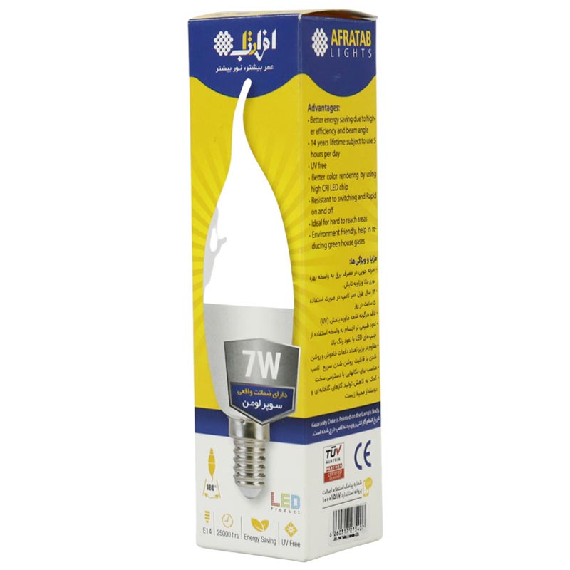 لامپ شمعی اشکی 7 وات افراتاب AF-TC37-7W پایه E14