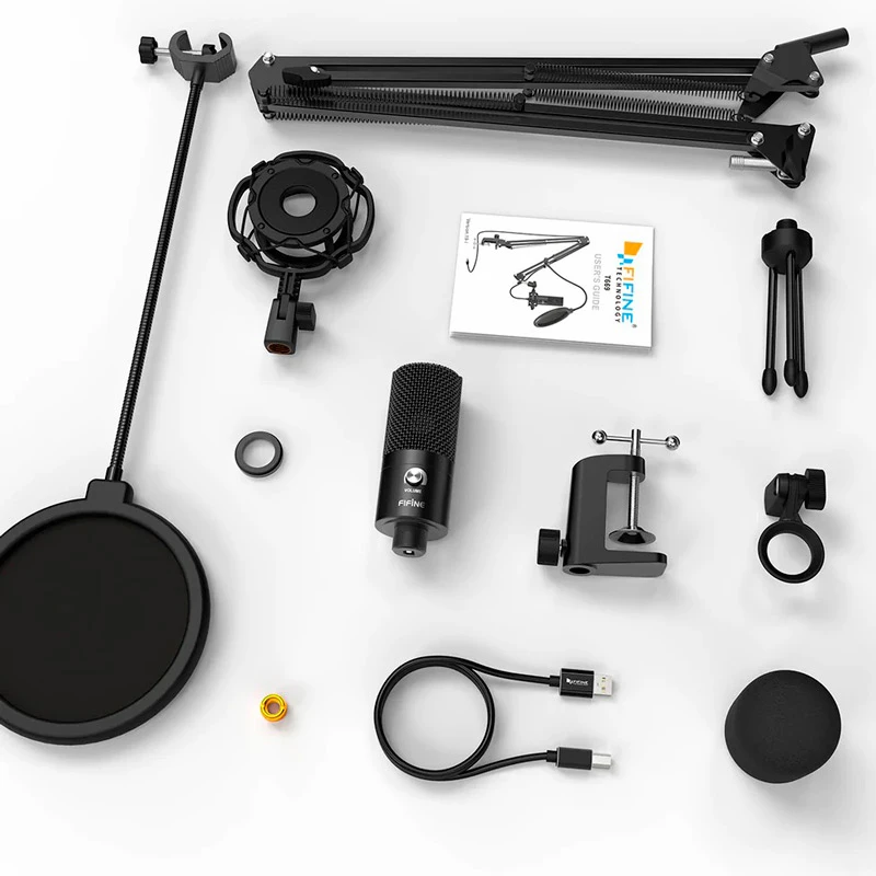 میکروفون کندانسور و پایه لرزشگیر Fifine T669 + پاپ فیلتر