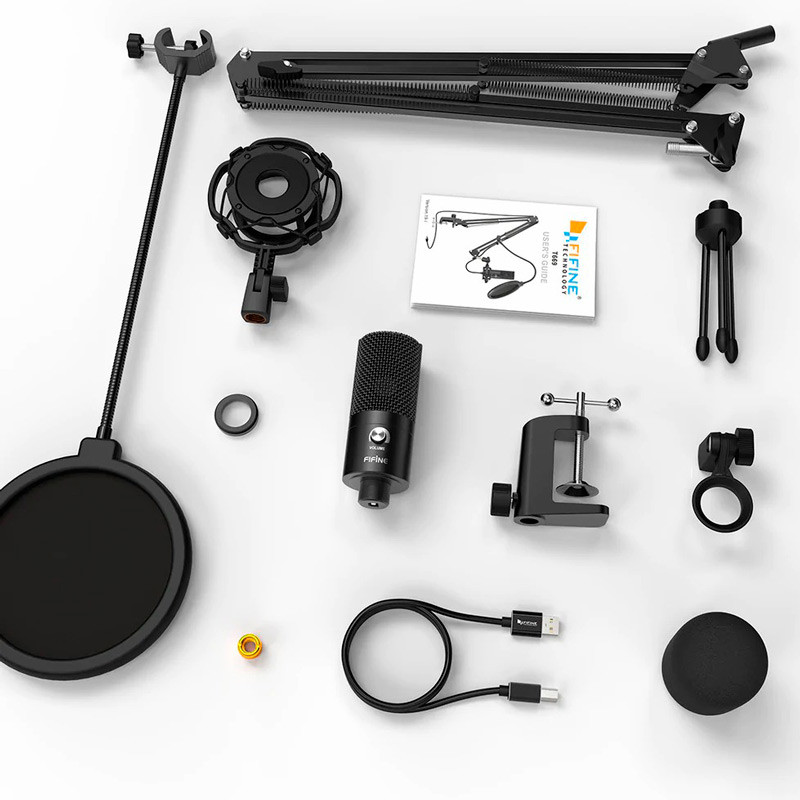 میکروفون کندانسور و پایه لرزشگیر Fifine T669 + پاپ فیلتر