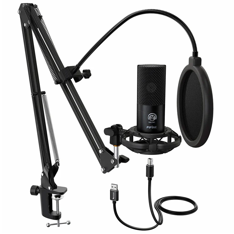 میکروفون کندانسور و پایه لرزشگیر Fifine T669 + پاپ فیلتر