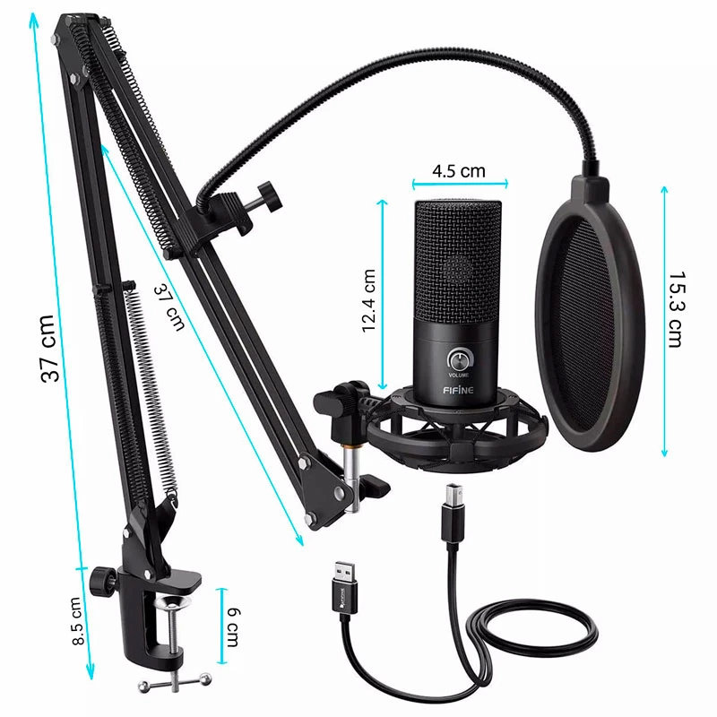میکروفون کندانسور و پایه لرزشگیر Fifine T669 + پاپ فیلتر