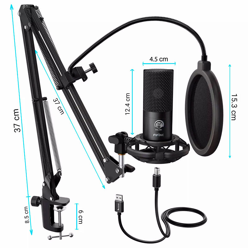 میکروفون کندانسور و پایه لرزشگیر Fifine T669 + پاپ فیلتر