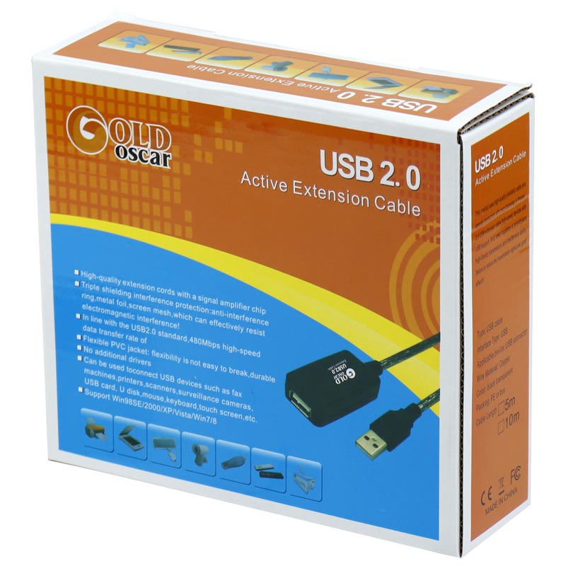 کابل افزایش طول Gold Oscar USB 10m پک دار