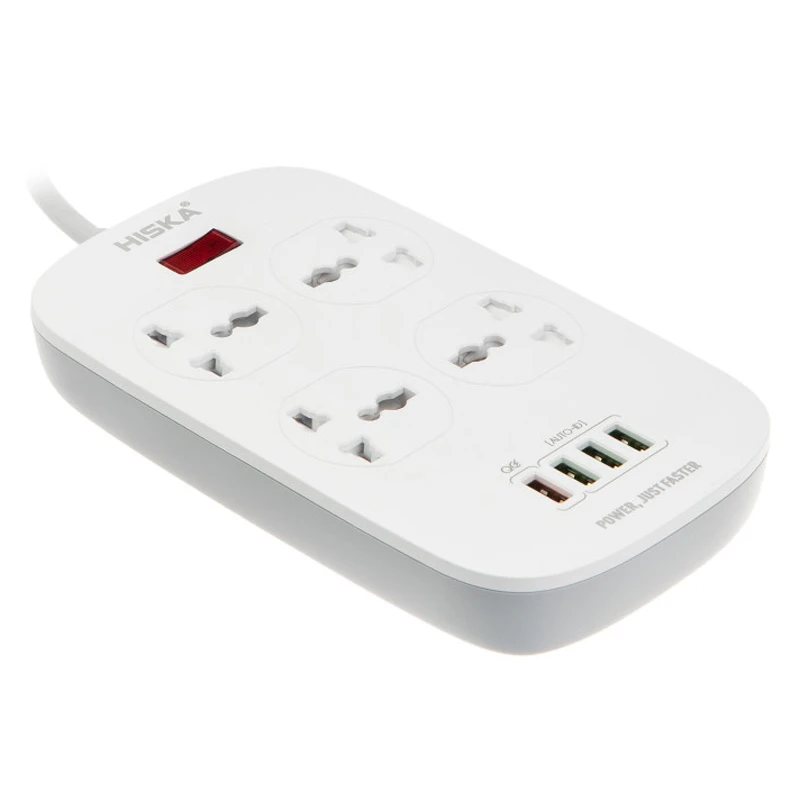 چند راهی 4 خانه ارت دار هیسکا CH5512 با کابل 2 متری + شارژر USB