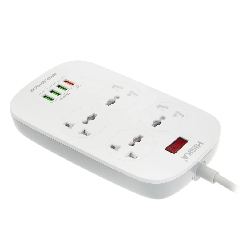 چند راهی 4 خانه ارت دار هیسکا CH5512 با کابل 2 متری + شارژر USB
