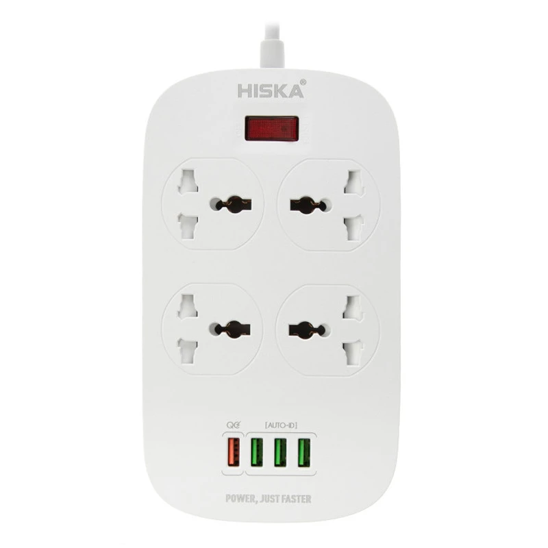چند راهی 4 خانه ارت دار هیسکا CH5512 با کابل 2 متری + شارژر USB