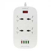 چند راهی 4 خانه ارت دار هیسکا CH5512 با کابل 2 متری + شارژر USB