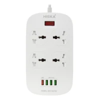 چند راهی 4 خانه برق ارت دار هیسکا CH5512 با کابل 2 متری + شارژر USB