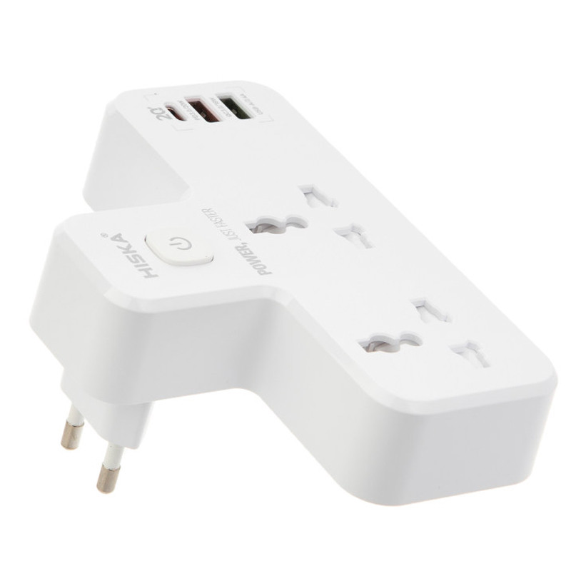 چند راهی 2 خانه برق هیسکا CH5514 + شارژر USB و Type-C