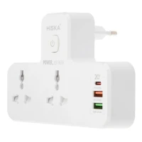 چند راهی 2 خانه برق هیسکا CH5514 + شارژر USB و Type-C