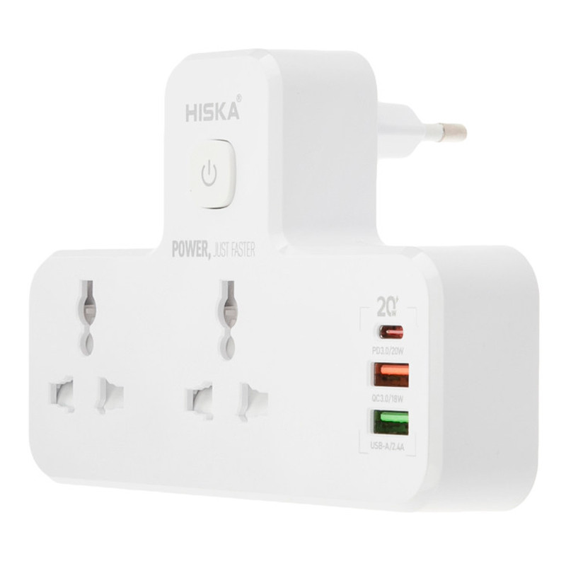 چند راهی 2 خانه برق هیسکا CH5514 + شارژر USB و Type-C