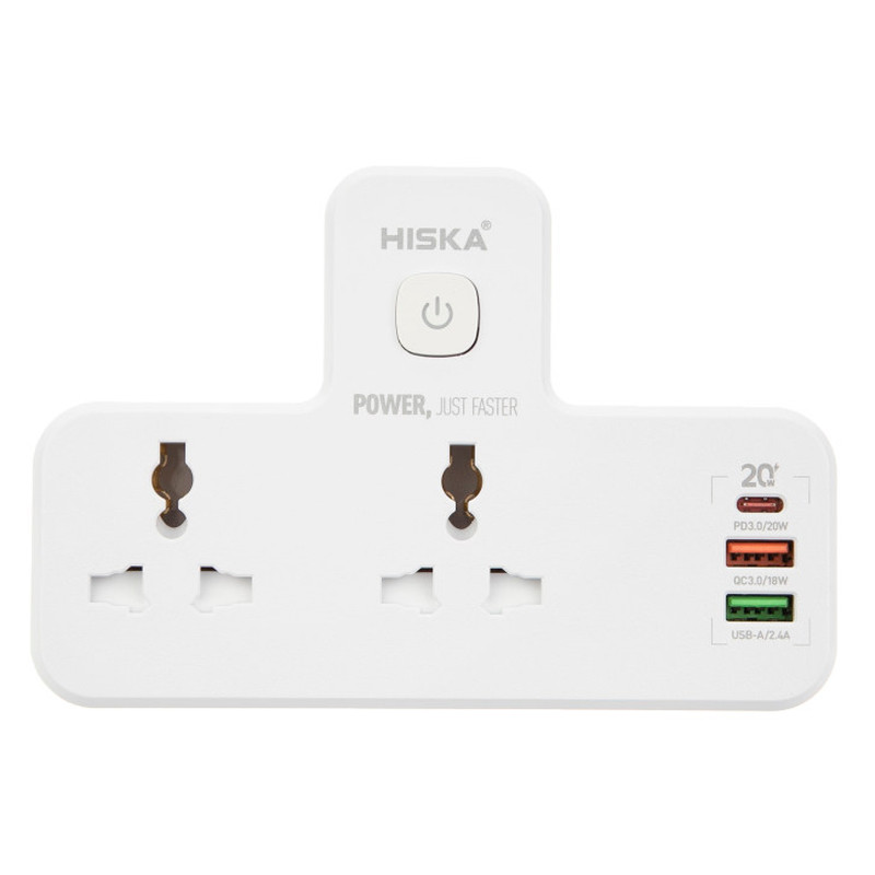 چند راهی 2 خانه برق هیسکا CH5514 + شارژر USB و Type-C