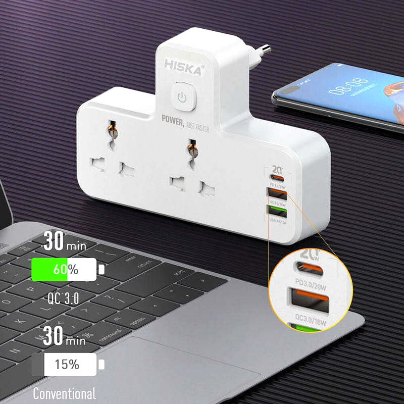 چند راهی 2 خانه برق هیسکا CH5514 + شارژر USB و Type-C