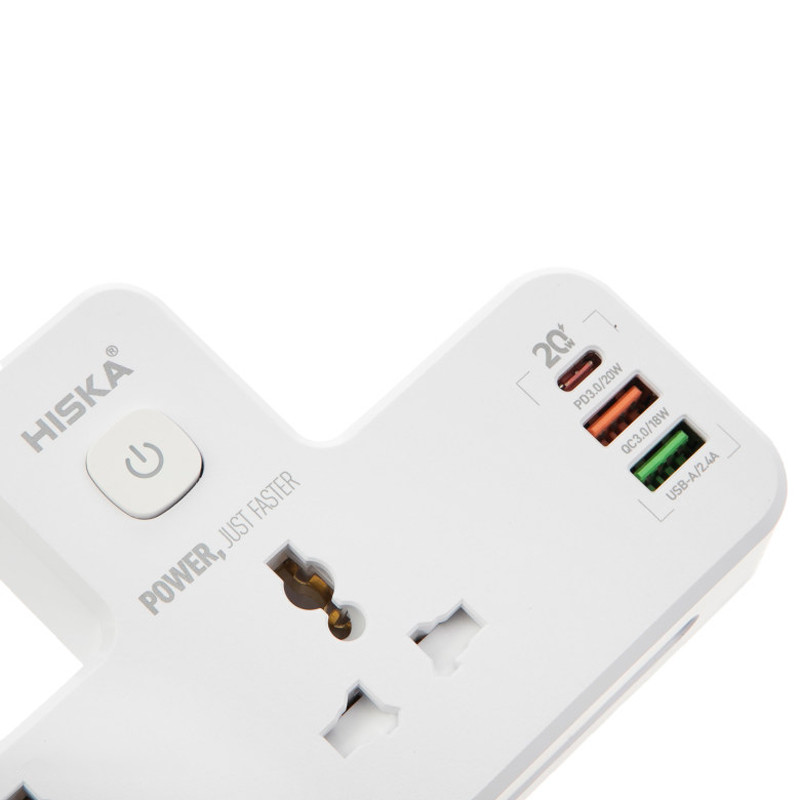 چند راهی 2 خانه برق هیسکا CH5514 + شارژر USB و Type-C