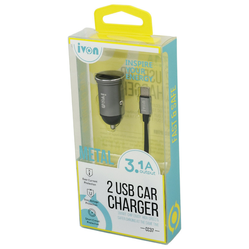 شارژر فندکی فست شارژ Ivon CC37 3.1A + کابل تایپ سی