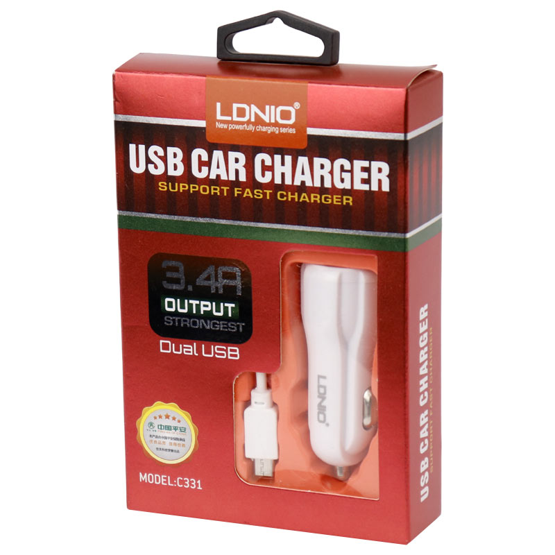 شارژر فندکی فست شارژ Ldnio C331 3.4A 17W + کابل میکرو یو اس بی