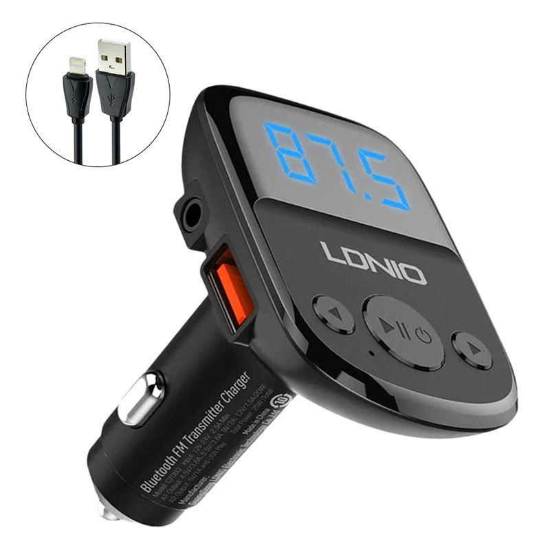شارژر فندکی + FM Player بلوتوثی Ldnio C706Q QC3.0 25W + کابل آیفونی