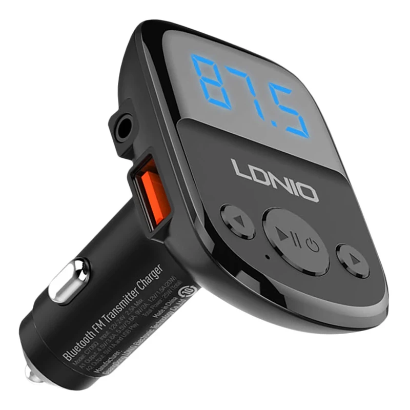 شارژر فندکی + FM Player بلوتوثی Ldnio C706Q QC3.0 25W + کابل آیفونی