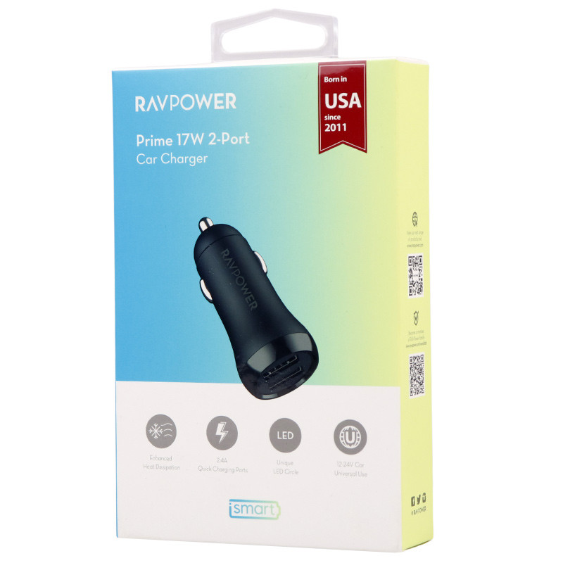 شارژر فندکی فست شارژ RAVPower RP-PC086 2.4A 17W