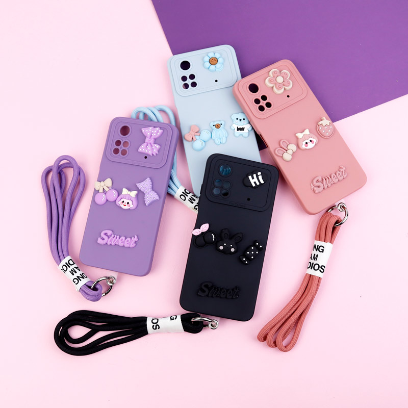 قاب عروسکی برجسته محافظ لنزدار + بند آویز Xiaomi Poco M4 Pro