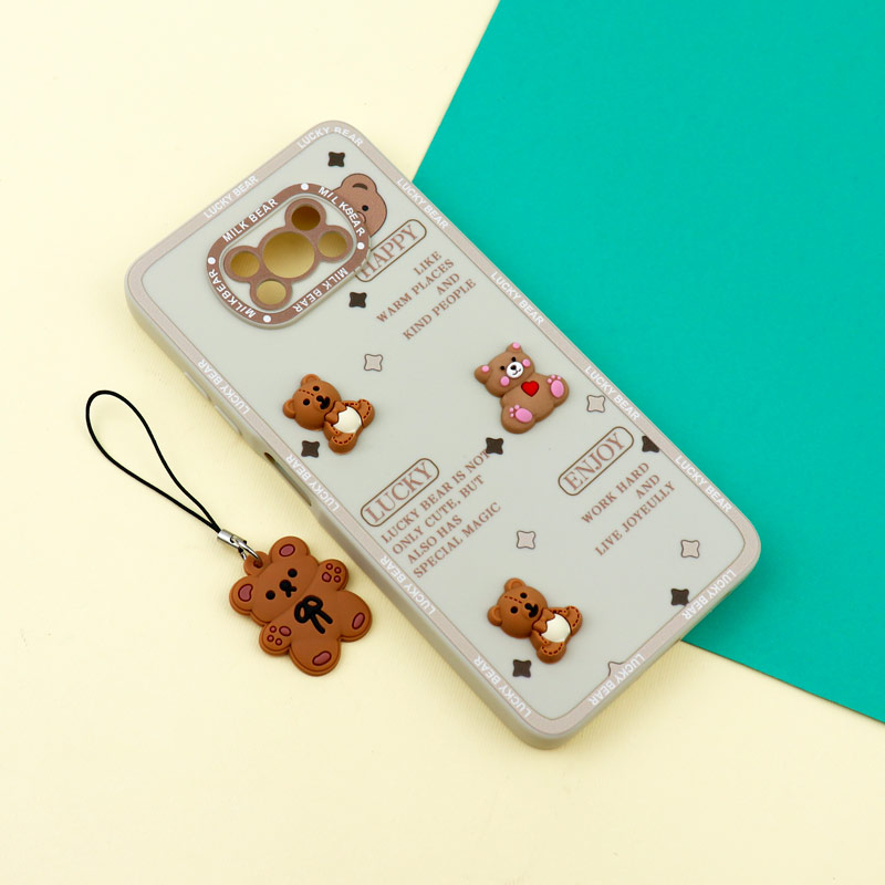 قاب عروسکی خرس برجسته محافظ لنزدار + آویز خرسی Xiaomi Poco X3