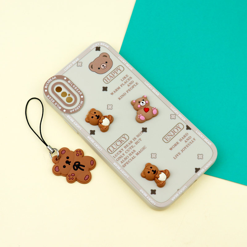قاب عروسکی خرس برجسته محافظ لنزدار + آویز خرسی iPhone X