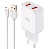شارژر دیواری فست شارژ TSCO TTC54 2Port QC3 PD 3A 18W + کابل تایپ سی