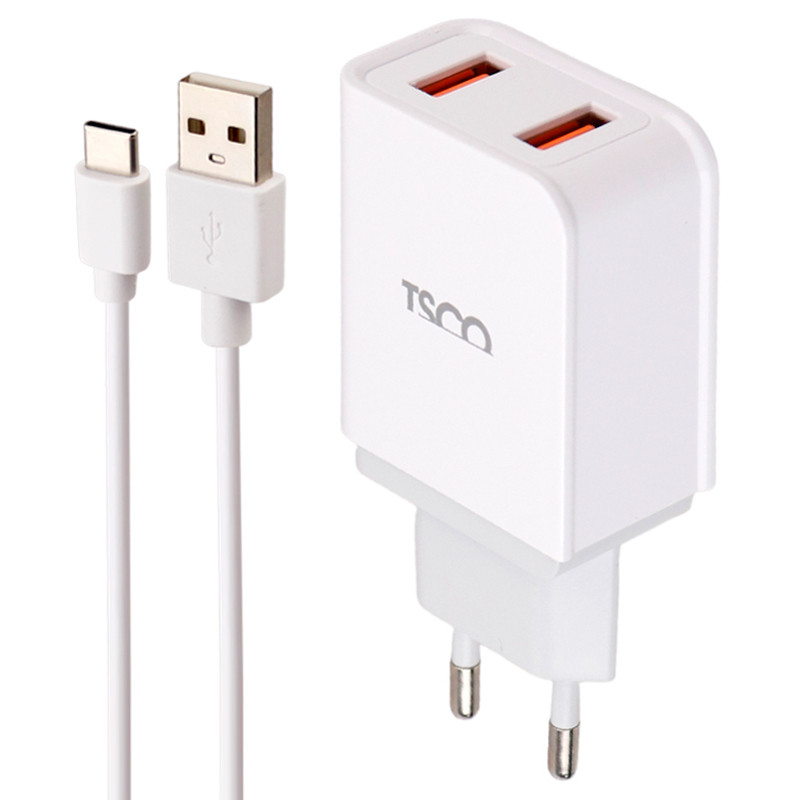 شارژر دیواری فست شارژ TSCO TTC54 2Port QC3 PD 3A 18W + کابل تایپ سی