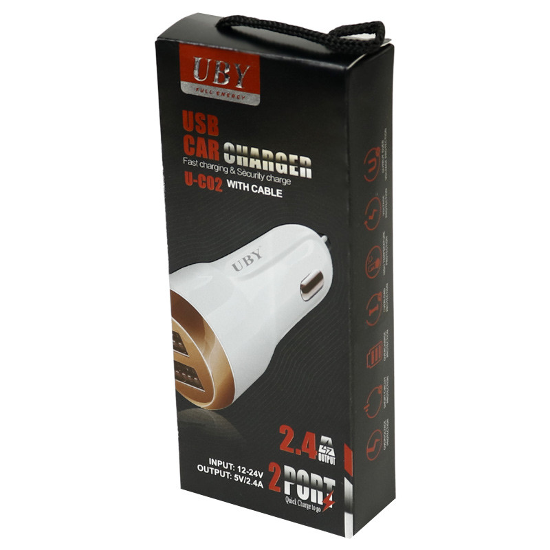 شارژر فندکی فست شارژ UBY U-C02 2.4A 12W + کابل میکرو یو اس بی