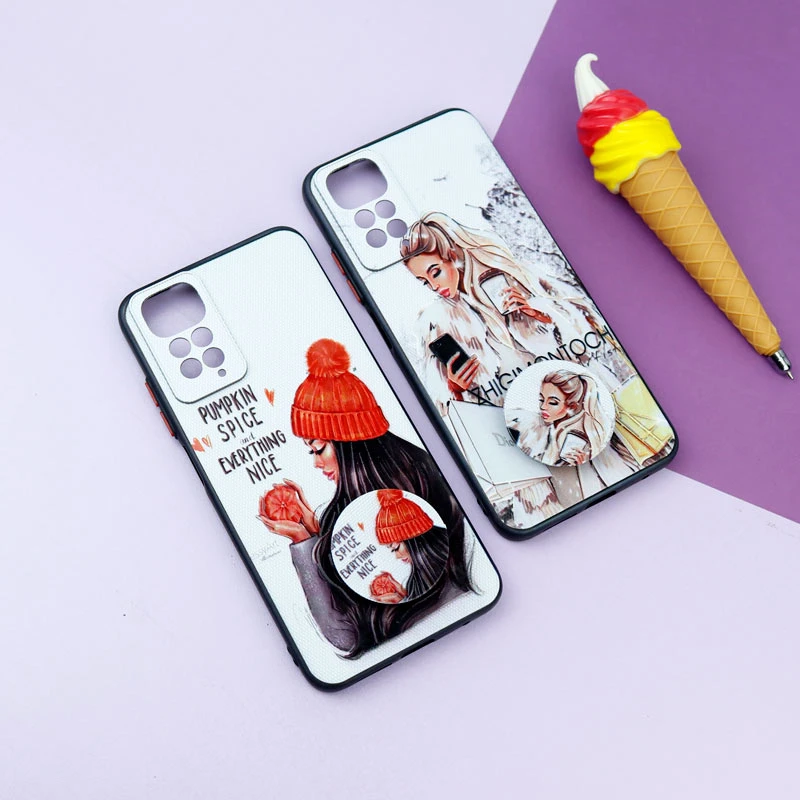 قاب فانتزی طرحدار دخترانه محافظ لنزدار + پاپ سوکت Xiaomi Redmi Note 11 / 11S سری R