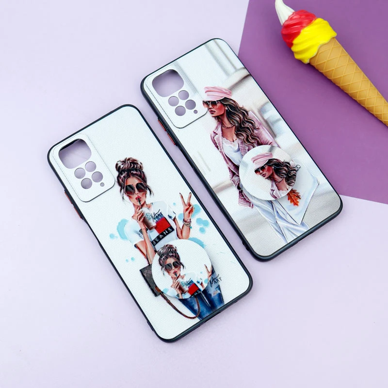 قاب فانتزی طرحدار دخترانه محافظ لنزدار + پاپ سوکت Xiaomi Redmi Note 11 / 11S سری R