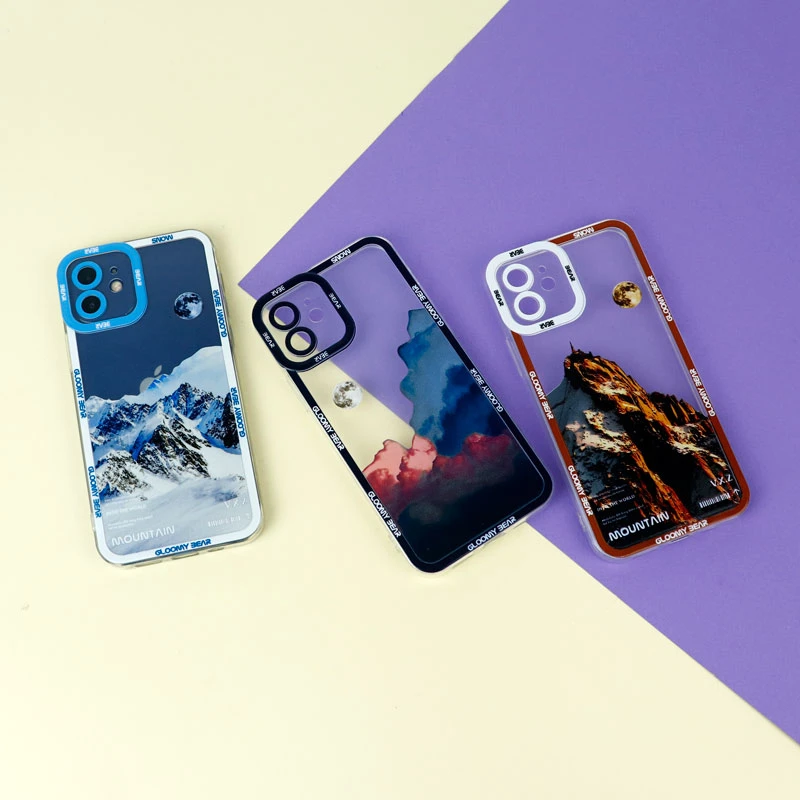 قاب ژله ای شفاف طرح کوهستان محافظ لنزدار iPhone 12