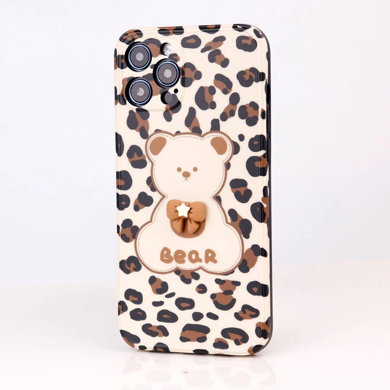 قاب طرحدار پلنگی Bear محافظ لنزدار iPhone 12 Pro Max