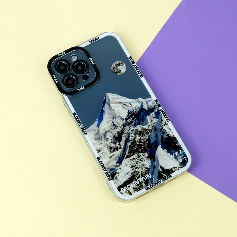 قاب ژله ای شفاف طرح کوهستان محافظ لنزدار iPhone 12 Pro Max