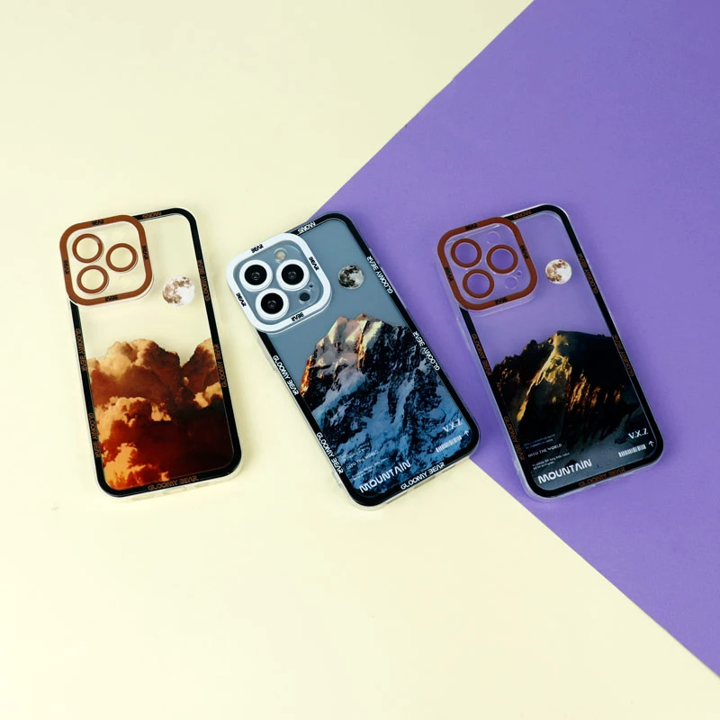 قاب ژله ای شفاف طرح کوهستان محافظ لنزدار iPhone 13 Pro
