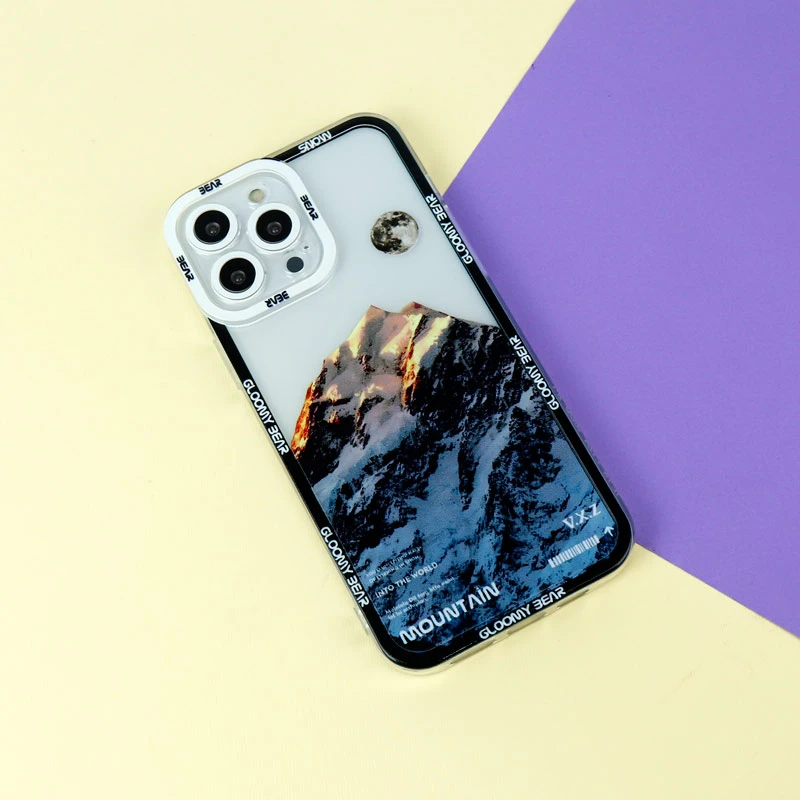 قاب ژله ای شفاف طرح کوهستان محافظ لنزدار iPhone 13 Pro Max