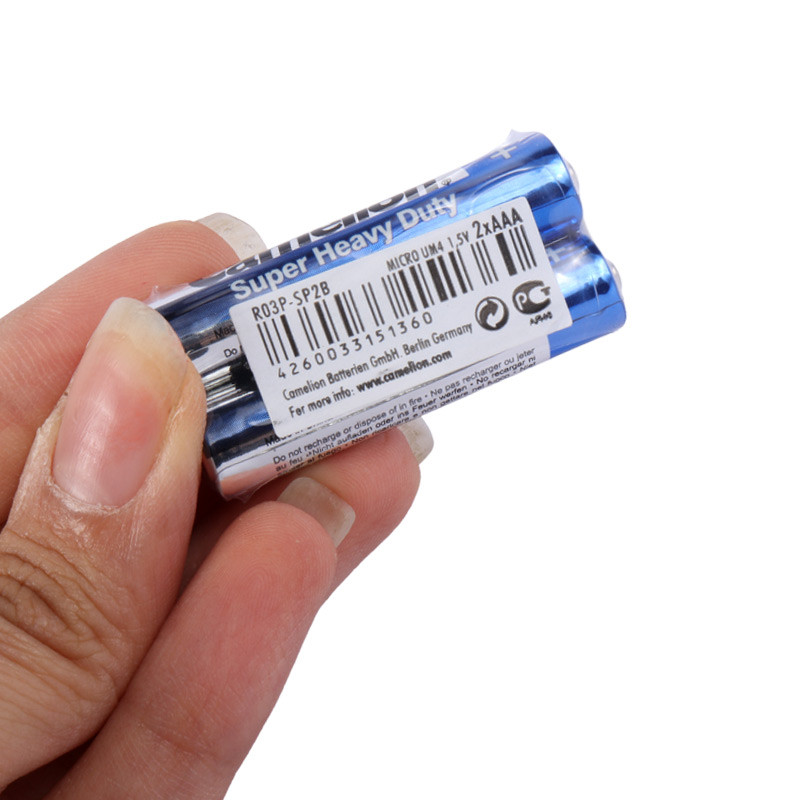 باتری دوتایی نیم قلمی Camelion Super Heavy Duty R03P-SP2B 1.5V AAA شرینک