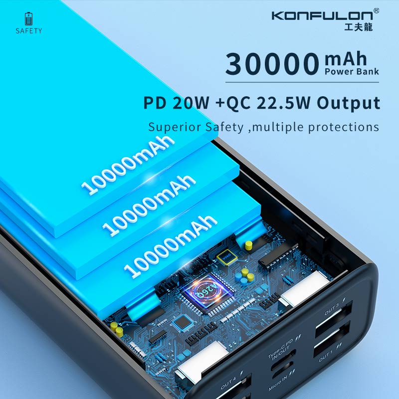 پاور بانک فست شارژ 30000 کانفلون Konfulon A26Q QC3.0 PD 22.5W