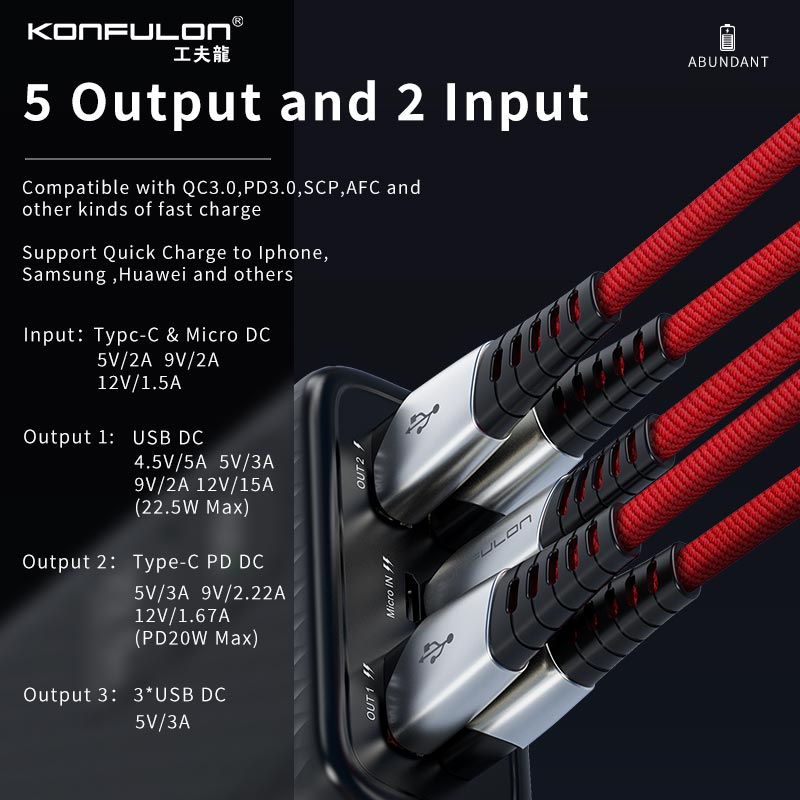 پاور بانک فست شارژ 30000 کانفلون Konfulon A26Q QC3.0 PD 22.5W