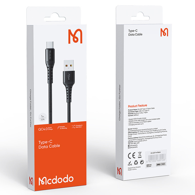 کابل تایپ سی فست شارژ Mcdodo CA-2271 3A QC4.0 1m