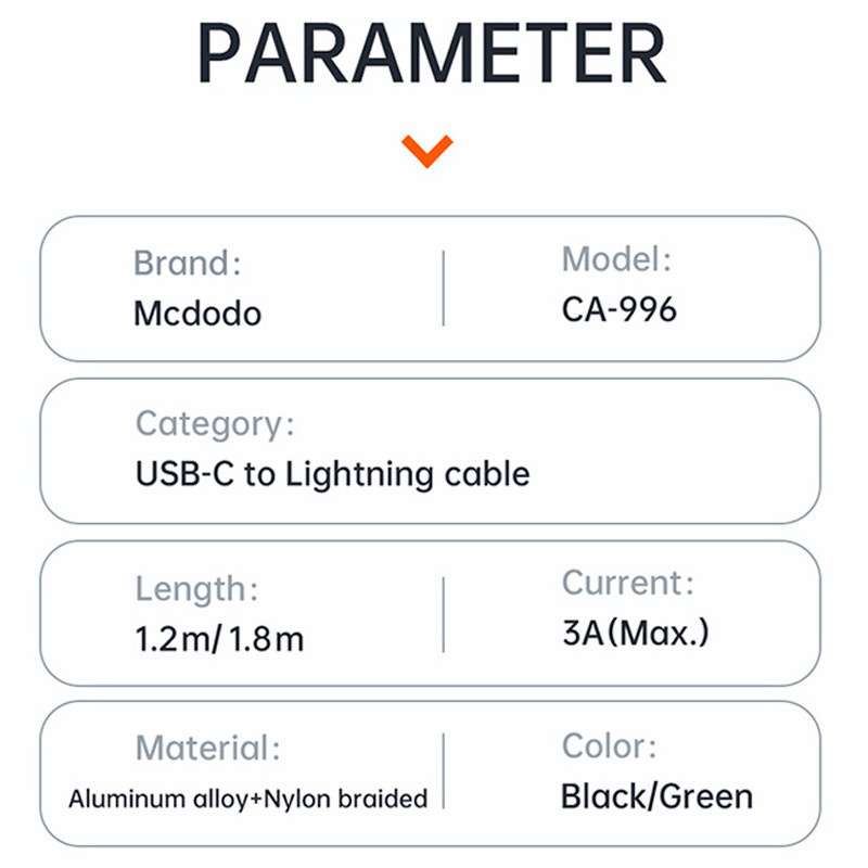 کابل تبدیل فست شارژ Mcdodo CA-9962 Type-C To Lightning 3A PD 20W 1.8m