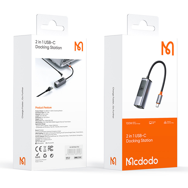 تبدیل شبکه Mcdodo HU-0680 Type-C To LAN / Type-C PD 100W