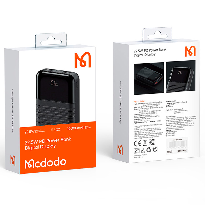 پاور بانک فست شارژ مک دودو MC-585 QC PD 22.5W ظرفیت 10000 میلی آمپر ساعت