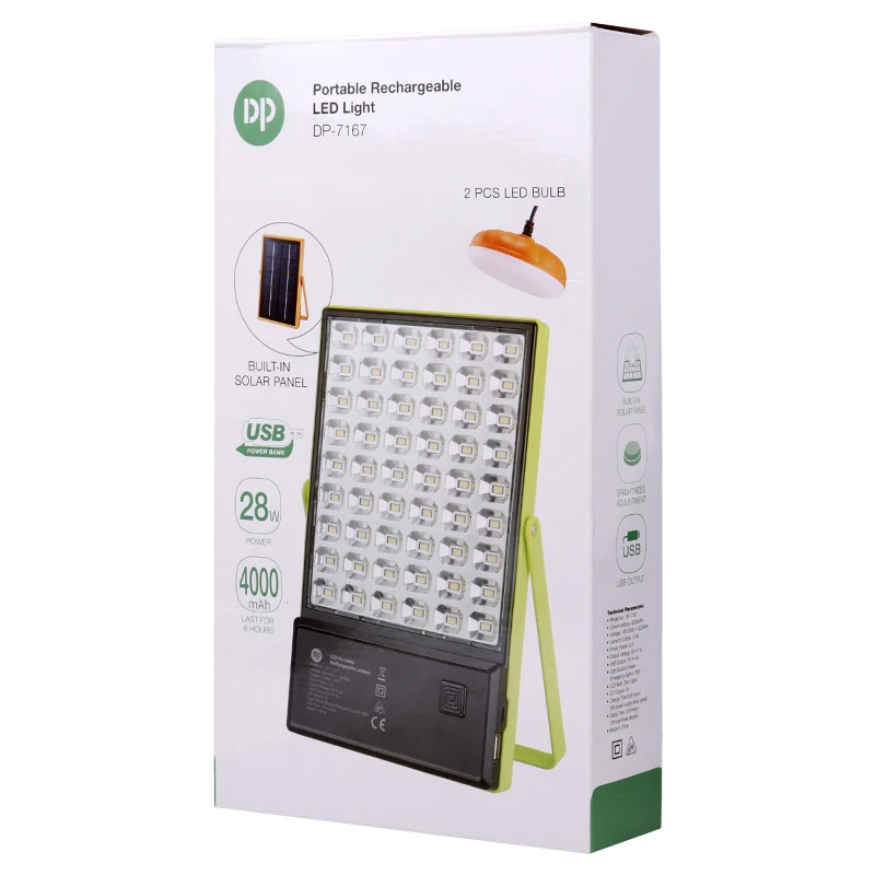 پروژکتور سیار شارژی و پاوربانک 4000 خورشیدی DP.LED Light DP-7167