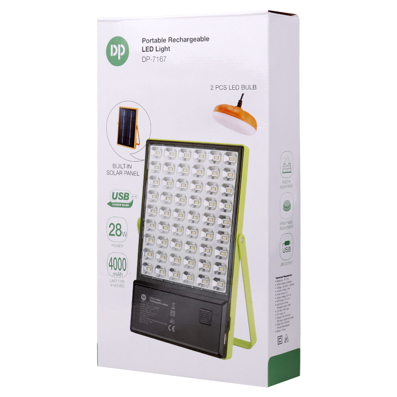 پروژکتور سیار شارژی و پاوربانک 4000 خورشیدی DP.LED Light DP-7167
