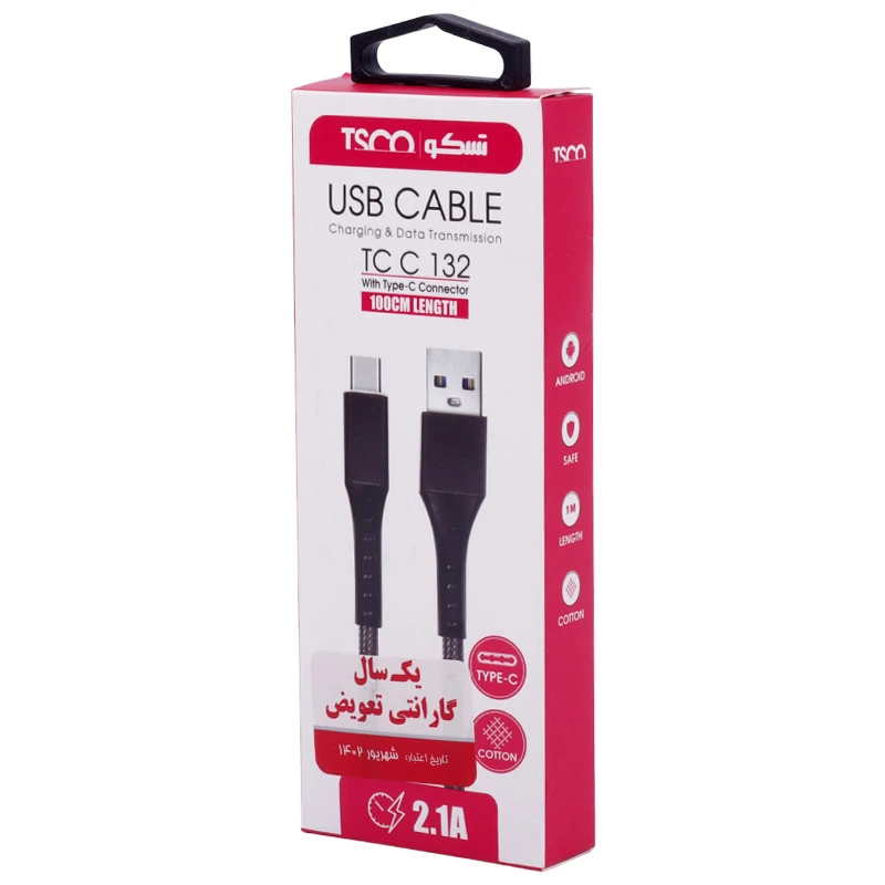 کابل تایپ سی 2.1 آمپر تسکو TC C132 طول 1 متر