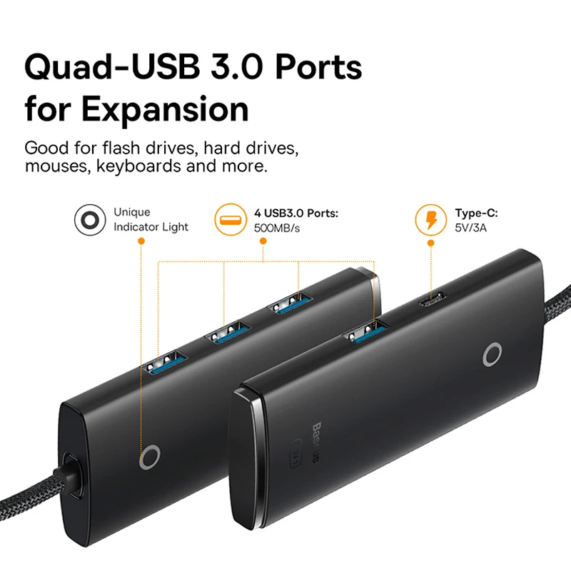 هاب 5 پورت USB3.0 باسئوس Lite Series WKQX03010