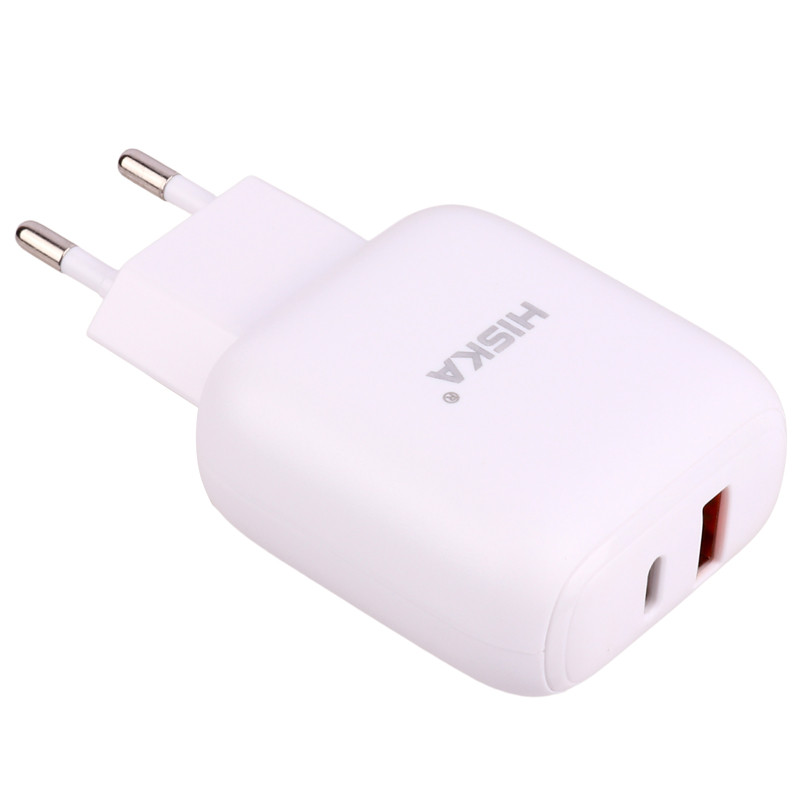 شارژر دیواری فست شارژ Hiska H112-PD 2Port QC3 PD 3A 18W + کابل آیفونی
