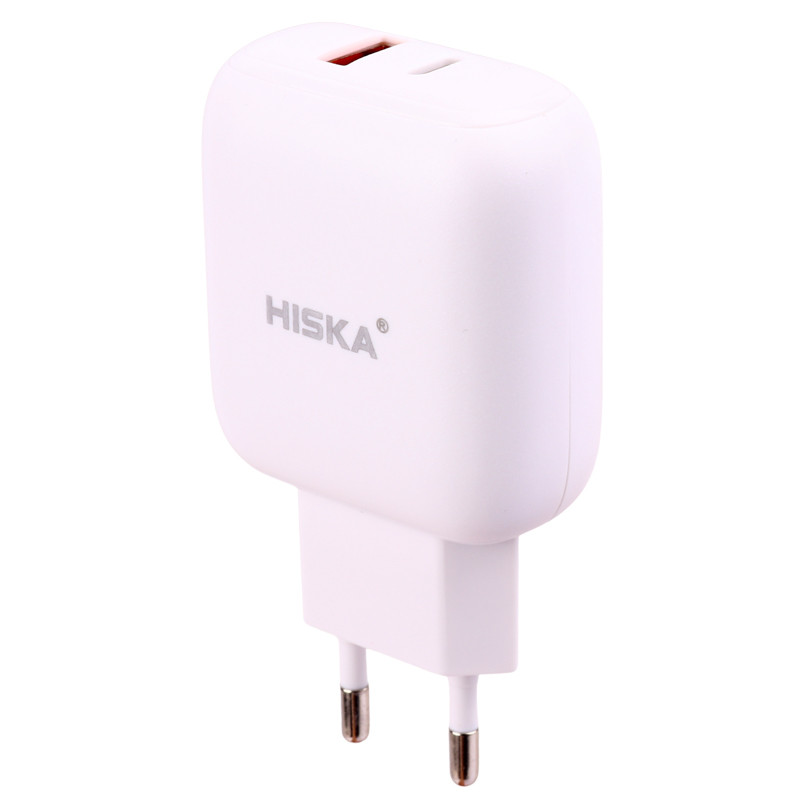 شارژر دیواری فست شارژ Hiska H112-PD 2Port QC3 PD 3A 18W + کابل آیفونی